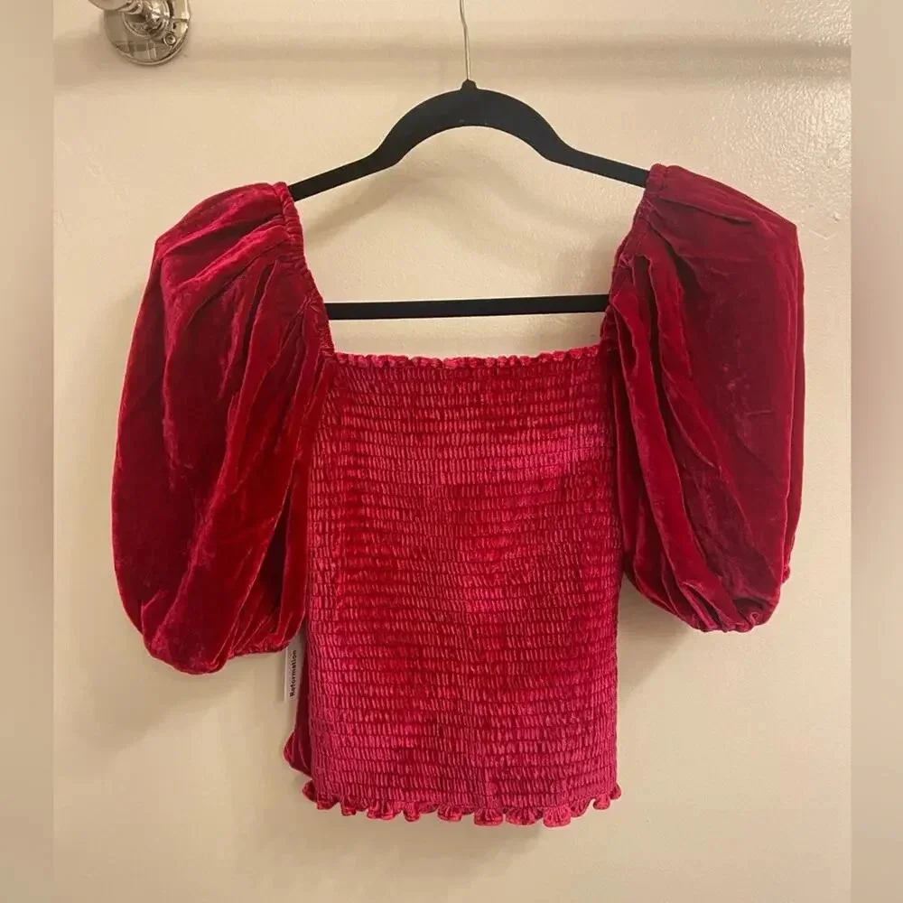 Reformation Luka Velvet Top Rhubarb Red Size 0